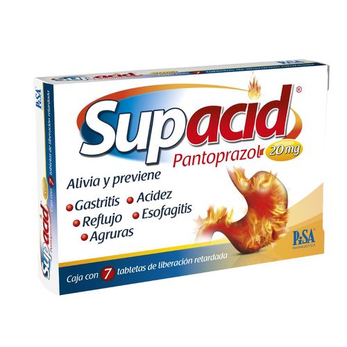 Tabletas Pantoprazol 20mg Supacid de liberación Prolongada 7 Tabletas