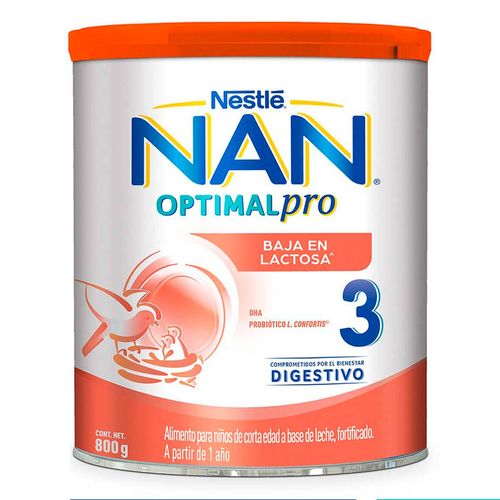 Fórmula Infantil NAN 3 Optimal Pro Baja en Lactosa de 1 a 3 Años 800g