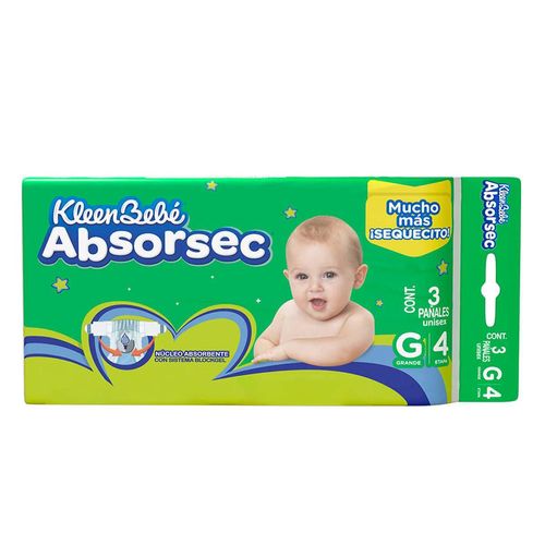 Pañal Unisex KleenBebé Absorsec E4 Talla G 3 Piezas