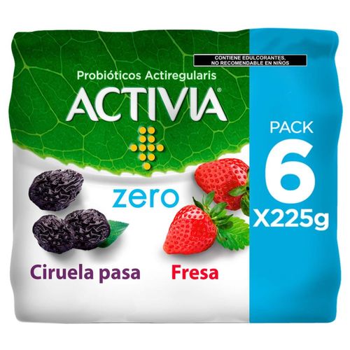 Alimento Lácteo Fermentado Activia Fresa Y Ciruela Pasa Sin Azucar 6x225g