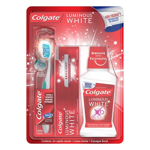 Kit de Higiene Bucal Colgate Luminous White 3 Piezas