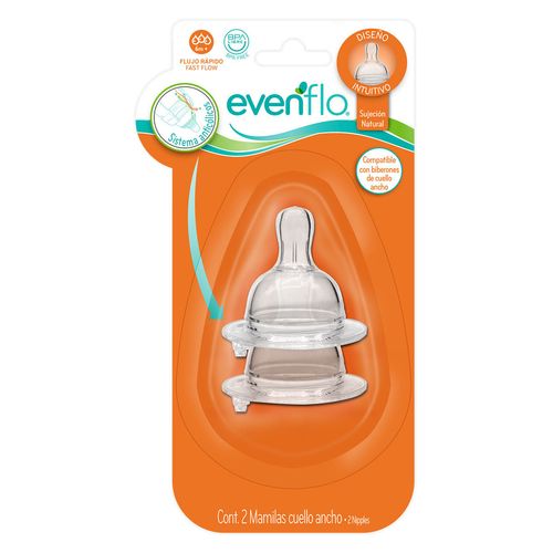 Mamila Evenflo Sujeción Natural Cuello Ancho Flujo Rápido 2 pack