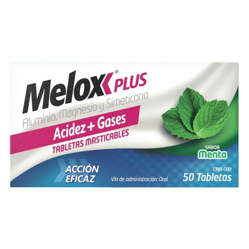Tabletas Masticables Melox Plus Sabor Menta Caja con 50 Tabletas
