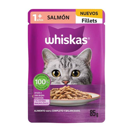 Sobres Whiskas para Gatos Adultos, Sabor Filetes de Salmón 85g