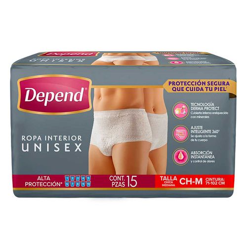 Ropa Interior Depend Unisex Talla Chica- Mediana 15 Piezas