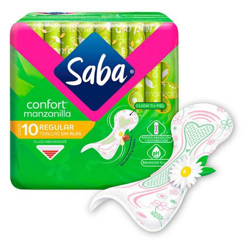 Toallas Femeninas Saba Confort Regular sin Alas 10 piezas