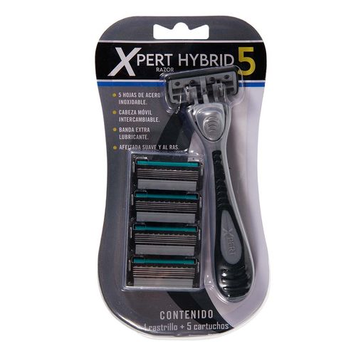 Rastrillo Xpert Hybrid Cabeza Intercambiable Móvil Hombre 1 Mango y 5 Cartuchos Gris