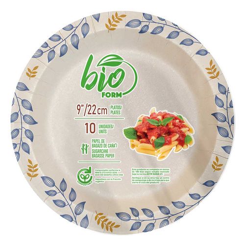 Platos Bio Form Compostable 9" 10 Piezas
