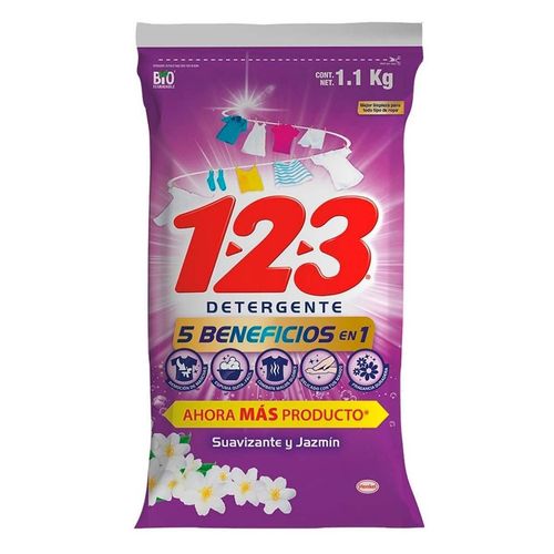 Detergente 123 5 Beneficios Suavizante y Jazmín 1.1Kg