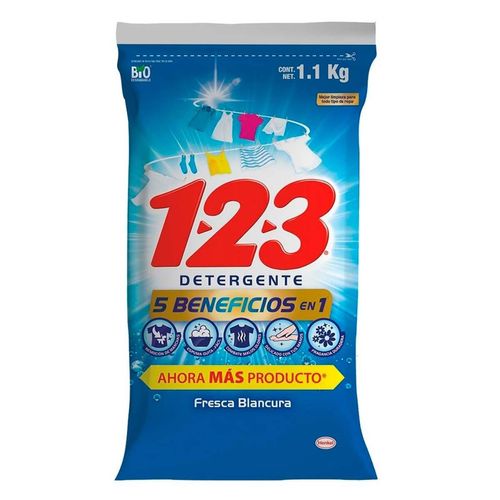 Detergente 123 5 Beneficios Fresca Blancura 1.1 Kg