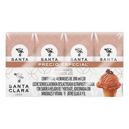 Leche Santa Clara Chocolate 4 Envases de 200ml c/u